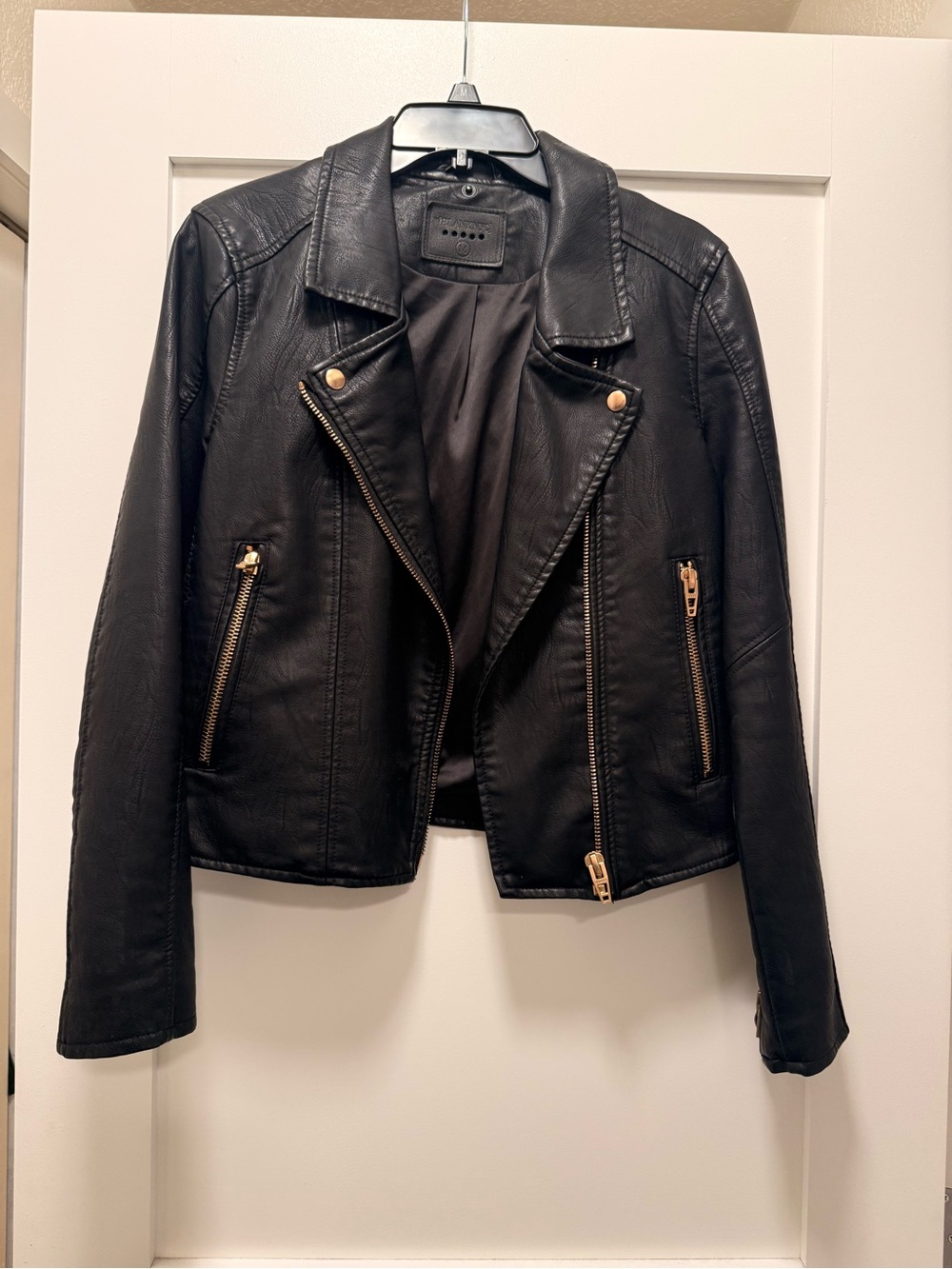 Blank NYC Black Faux Leather Moto Jacket with Gold Hardware